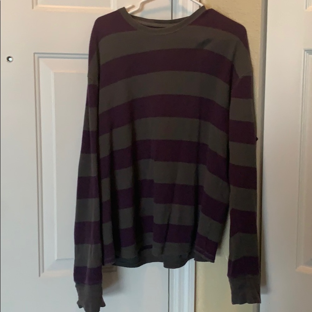 Mossimo Purple Grey Stripe Long Sleeve Shirt Sz XL